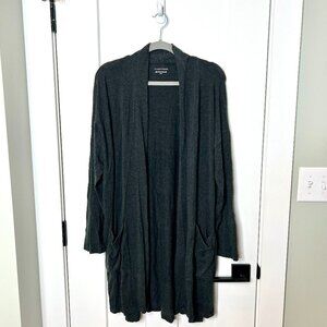 Eileen Fisher Dark Gray Long-Lined Jersey Tencel Lyocell Cardigan Pockets Medium